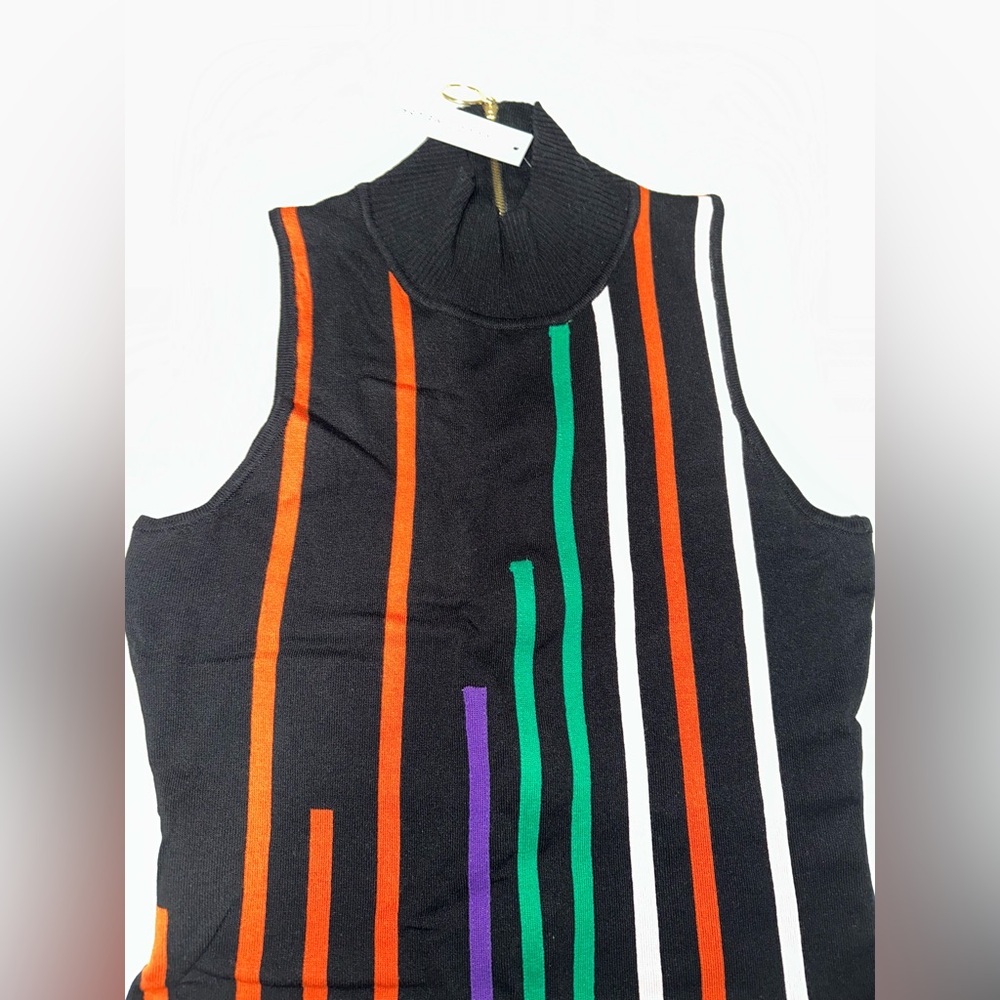 Good times USA black/multi color striped sweater dress size large.